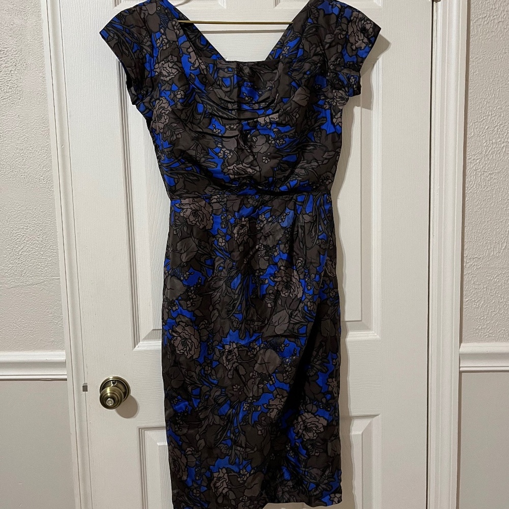 Vintage brown blue floral print dress